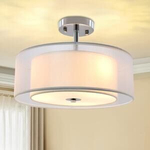 3-Light Industrial Semi Drum Flush Mount Lighting